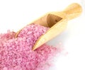 Pink bath salts and wooden scoop Royalty Free Stock Photo
