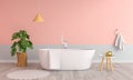 Pink bathroom interior bathtub, 3D rendering