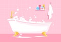 Pink bathroom semi flat vector illustration