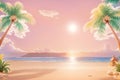 Coconut trees on both sides pink sunset sky background Royalty Free Stock Photo