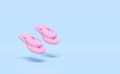 Pink beach sandals or home slipper, flip flops isolated on blue background. concept 3d illustration or 3d render Royalty Free Stock Photo