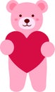 Cute little teddy bear holding a heart valentine Vector Pink bear holding a love heart flat vector illustration. Royalty Free Stock Photo