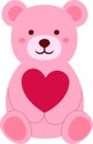 Cute little teddy bear holding a heart valentine Vector Pink bear holding a love heart flat vector illustration. Royalty Free Stock Photo