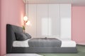 Pink bedroom interior, double bed side view Royalty Free Stock Photo