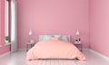 Pink bedroom for mockup, summer color concept, 3D rendering