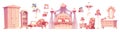 Pink bedroom, princess room furniture vector set Royalty Free Stock Photo