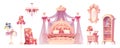 Pink bedroom, princess room furniture vector set Royalty Free Stock Photo