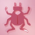 Pink Beetle bug icon isolated on pink background. Minimalism concept. 3D render illustration Royalty Free Stock Photo