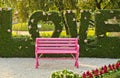 Pink bench.