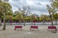 Pink benches in the autumn park. Art space in Amsterdam Royalty Free Stock Photo