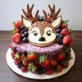 Pink Berry Chocolate Cake With Red Chocolate Deer Face