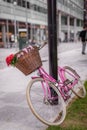 Pink bicycle with basket Royalty Free Stock Photo