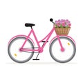 Pink Bicycle with Colourful Tulips Royalty Free Stock Photo
