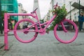 Pink Bicycle Gate in Reykjavik Streets Royalty Free Stock Photo