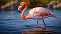 Pink big bird Flamingo in the water. Wildlife animal scene from nature. Royalty Free Stock Photo