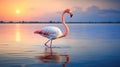 Pink big bird Flamingo in the water. Wildlife animal scene from nature. Royalty Free Stock Photo