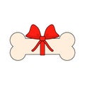 Pink big dog bone with red ribbon bow. Gift bone. Vector illustrationÑ Royalty Free Stock Photo