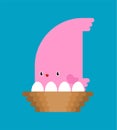 Pink Bird and Eggs in Nest cartoon isolated. Birdie little. Vector illustration Royalty Free Stock Photo