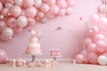 cute birthday baby cake celebration with balloons