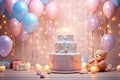 cute birthday baby cake celebration with balloons