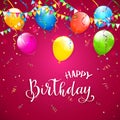 Pink Birthday background with pennants and balloons Royalty Free Stock Photo