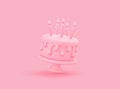 Pink birthday cake with candles on pastel pink background. Clipping path included