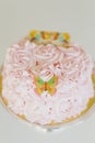 Pink Birthday cake with flowers Royalty Free Stock Photo