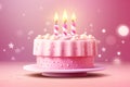Pink Birthday Cake with Lit Candles on Sparkling Background Royalty Free Stock Photo