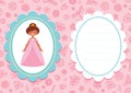 Pink birthday card with cute brown-haired princess