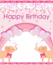 Pink birthday card with cute elephants