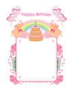 Pink birthday card with cute elephants