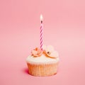 Pink birthday cupcake Royalty Free Stock Photo