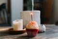 Pink birthday cupcake with sparkle candle Royalty Free Stock Photo