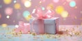 a pink birthday present and confetti, Royalty Free Stock Photo