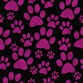 Pink and Black Dog Paw Prints Tile Pattern Repeat Background