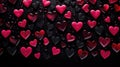 Pink and black heart shaped candies on black background. Pile of heart Royalty Free Stock Photo