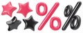 Pink and black percent signs and stars isolated on white background. Discount symbols set. Sale, special offer, good