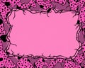 a pink and black polka dot background with an empty frame Royalty Free Stock Photo