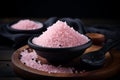 Pink black salt on background. Generate Ai