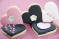 Pink, black and white homemade heart shape cookies