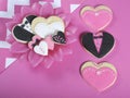 Pink, black and white wedding hearts shape cookies Royalty Free Stock Photo