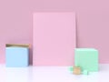 pink blank square blue green cube minimal abstract background 3d render