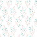 S eamless pattern pink blossom and leaves branches