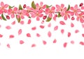 Pink blossoming cherry branches with bokeh effect seamless pattern Royalty Free Stock Photo