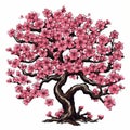 Pink Blossoming Tree: Classic Tattoo Motifs And Traditional Oil Paintings