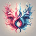 Pink and blue abstract flame. Twin flame logo. Esoteric concept of spiritual love. Illustration on light background for Royalty Free Stock Photo