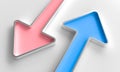 Pink and blue arrows pointing in opposite directions 3d Royalty Free Stock Photo
