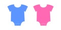 Pink and blue baby bodysuits. Boy or girl underwear. Design elements for gender reveal, baby shower, welcome newborn Royalty Free Stock Photo