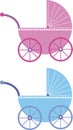 Pink and blue baby buggy Royalty Free Stock Photo