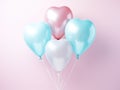 a pink and blue pink and blue balloon has four hearts on it